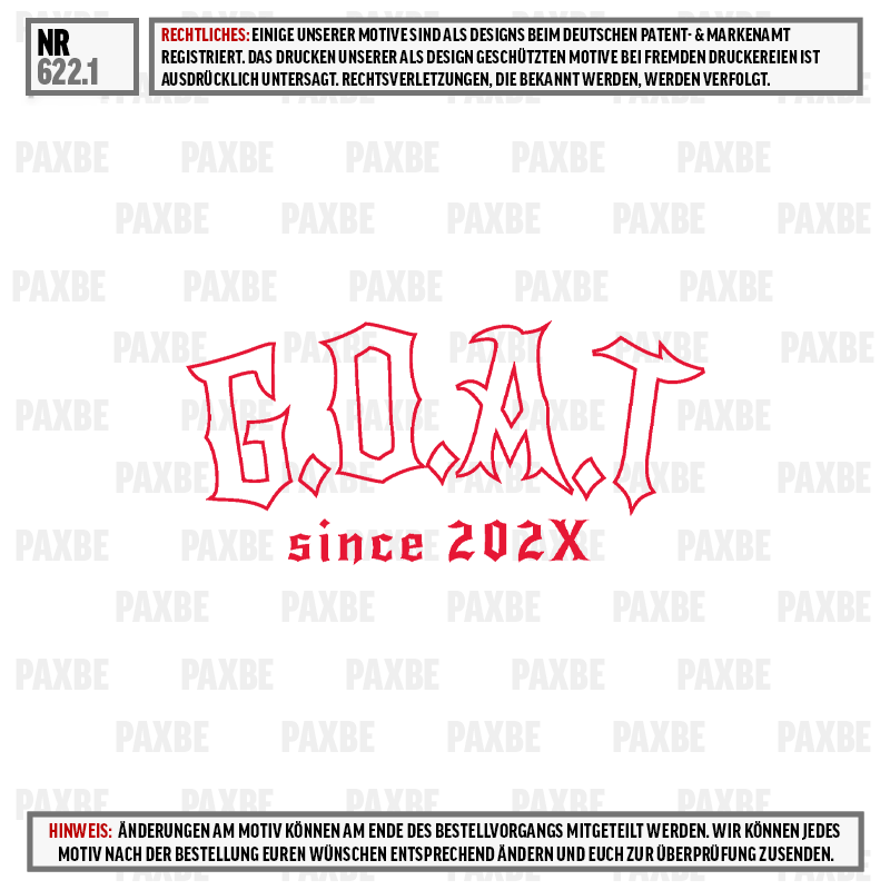 grafik, logo, G.O.M.T., seit 202X, roter text, grafik, logo, GOAT, text, rot