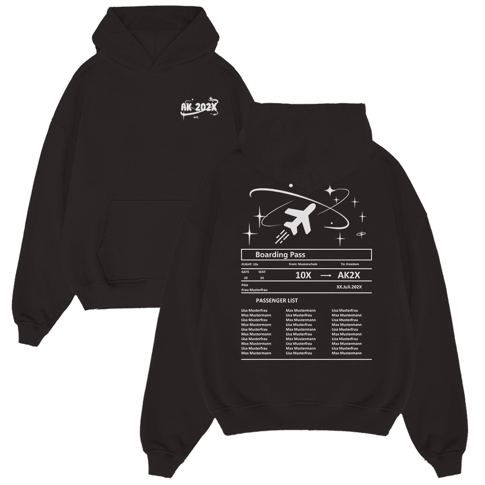 Hoodie, Schwarze Kapuzenjacke, Flugzeug-Grafik, Boarding-Pass-Design, Unisex Sweatshirt, Hoodie, Schwarz, Grafik, Flugzeug, Boarding Pass