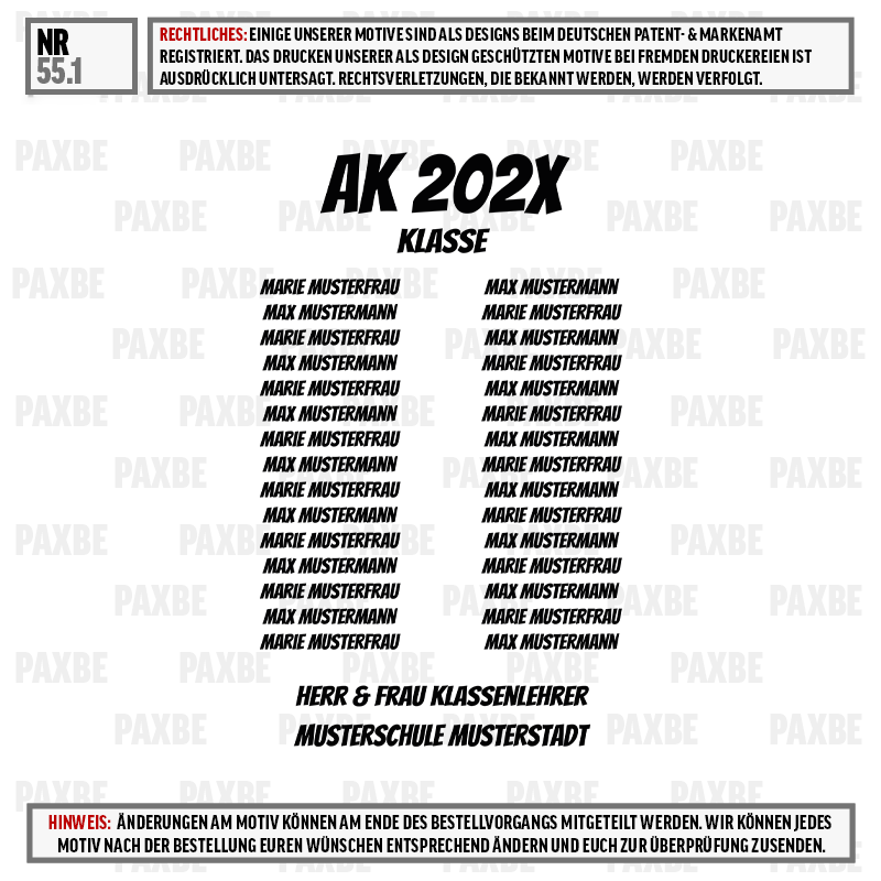 klasse, ak 202x, tshirt mini, druckmotiv, schule, Klassenzettel, AK 202X, Klasse, Mustername, Schülerbildung