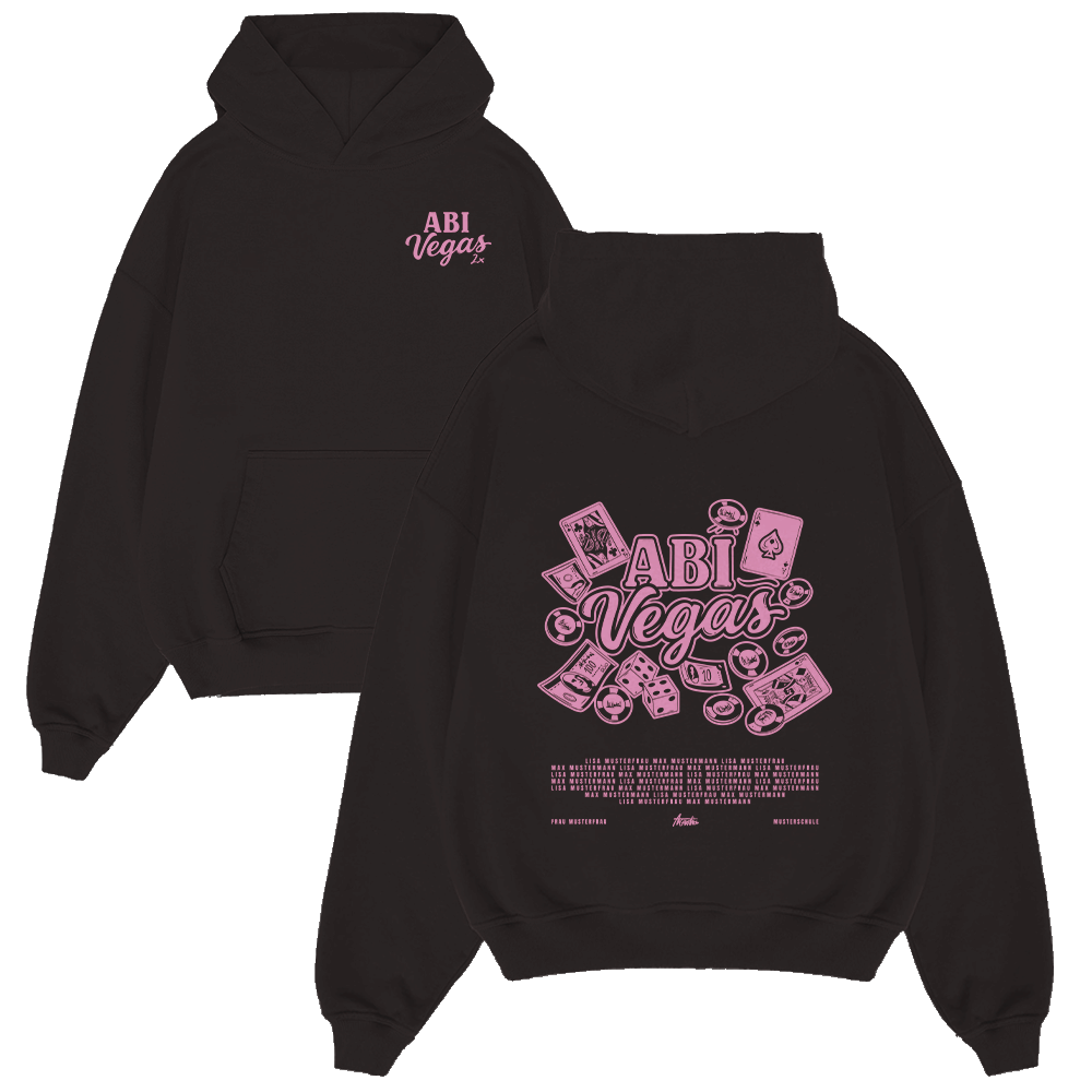 hoodie, schwarz, rosa print, grafik hoodie, fronttasche,  Hoodie, schwarzer Hoodie, roter Grafik, Kartenspiel-Motive, Las-Vegas-Motiv