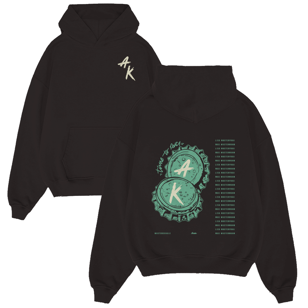 hoodie, black, graphic, pocket, print, Hoodie, Schwarzer Hoodie, Grafikdruck, Flaschenverschluss-Design, Vordertasche