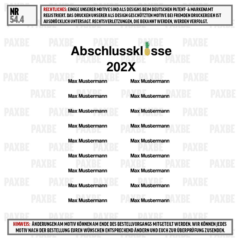 Abschlussnote, Jahresabschluss, Dokument, Namensplatzhalter, ©PAXBE, notebook, quadratische Vorlage, abschlussklaus, jahr 202x, lesbares textlayout