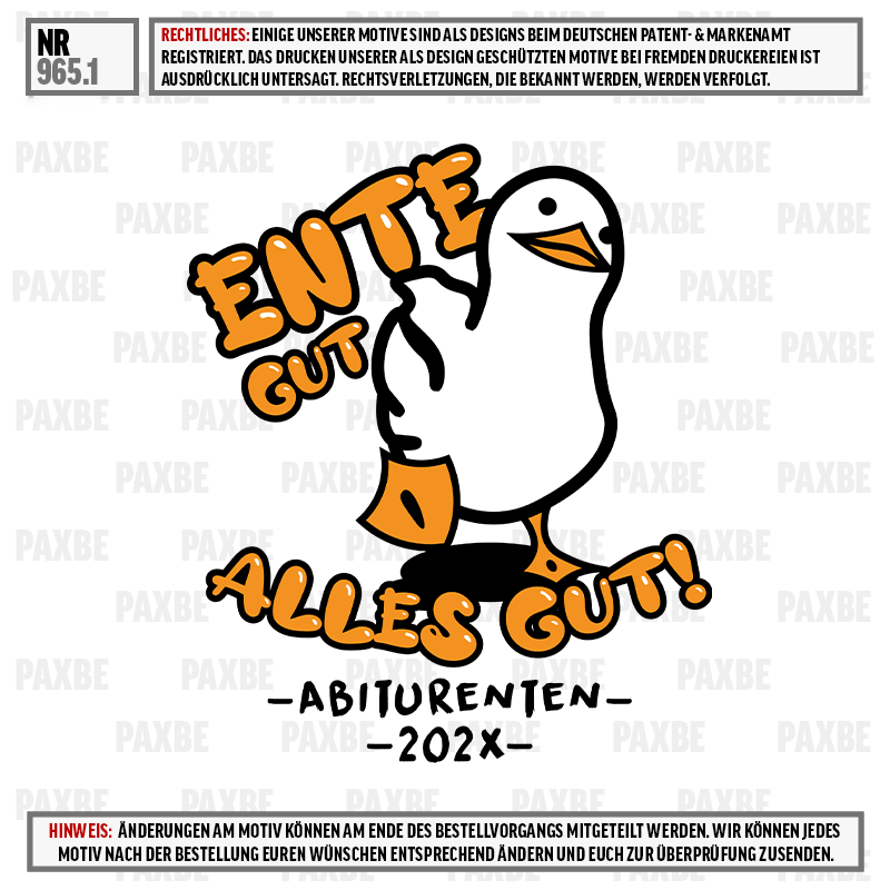 Ente, Cartoon, Orange, Schwarz kontur, Abiturienten-202x, Gevier, Aufkleber, Abiturienten, Abiturient, Sticker