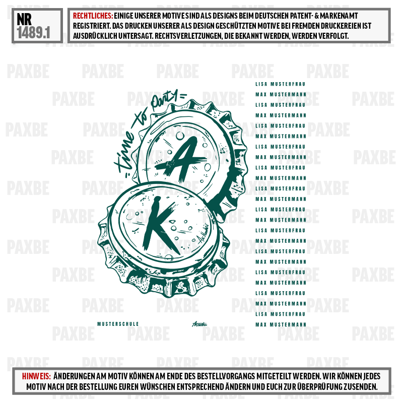Kronkorken, Alkoholflasche, Deckelverschluss, Kunstdruck, Musterfirma, Flaschenverschluss, Kapsel, Mustertext, Monogramm, Wiederholung