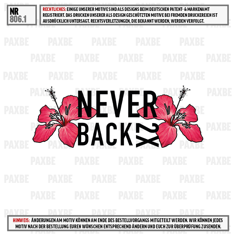 t-shirt, nie zurück, grafik, pinkes hibiskus, druck, T-Shirt, Hibiskus, Blumen, Pflanzenmotiv, Never Back Down