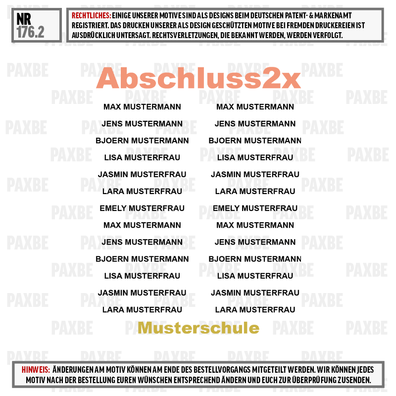 Musterfirma, Schule, Abschlussfeier, Namensliste, Preisliste, Musterschule, Musterfrau, Musternamen, Mustername, Mustergarten