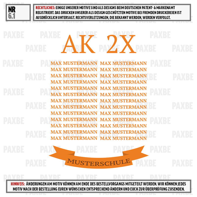 T-Shirt, Orangener Text, Grafikdesign, einheitlicher Druck, Mustersschule, orange text, AK 2X, Musterschule, Banner, Text Muster