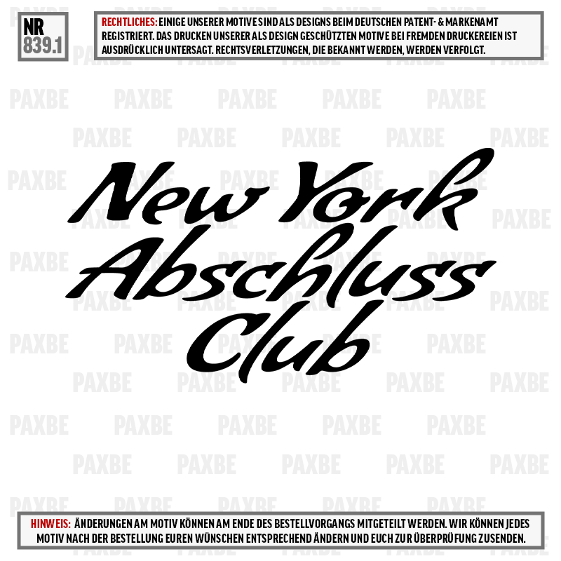 NEW YORK ABSCHLUSS CLUB 839.1 NEW YORK ABSCHLUSS CLUB 839.1