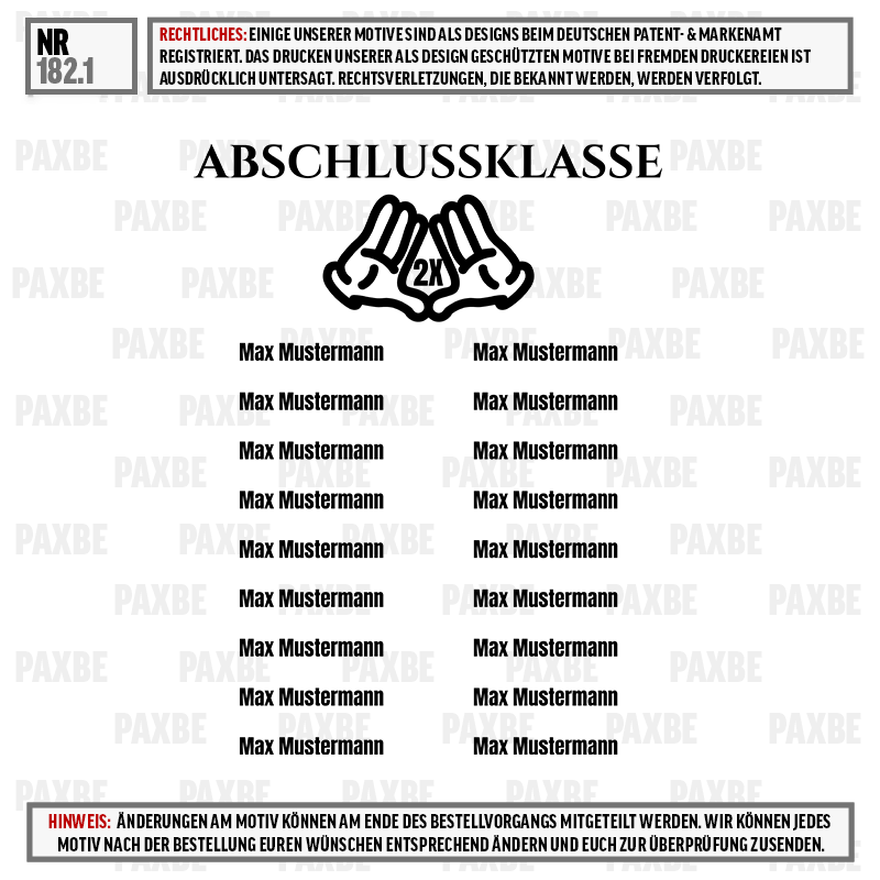 Abschlussklasse, Namensplatzhalter, Hände Symbol, 2x Handschlag, Max Mustermann, Abschlussklasse, Händevom, 2x Hände, Namenskarte, Namensliste