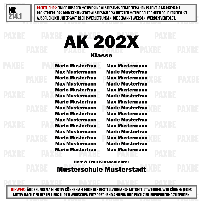 Schwarz-Weiß, Klassenzettel, AK 202X, Musterschule, Klassenlehrer, lehrer, klasse, klassenzimmer, schule, etiketten