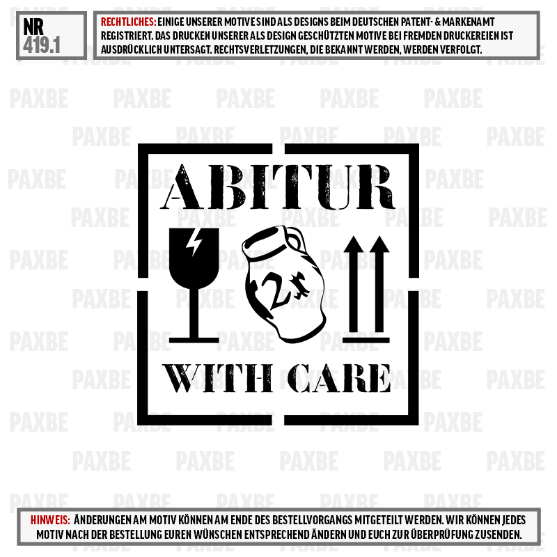 Abitur, with care, zerbrechlich, vorsichtig behandeln, Glasware, grafik, care label, fragile, glas, besonderes logo