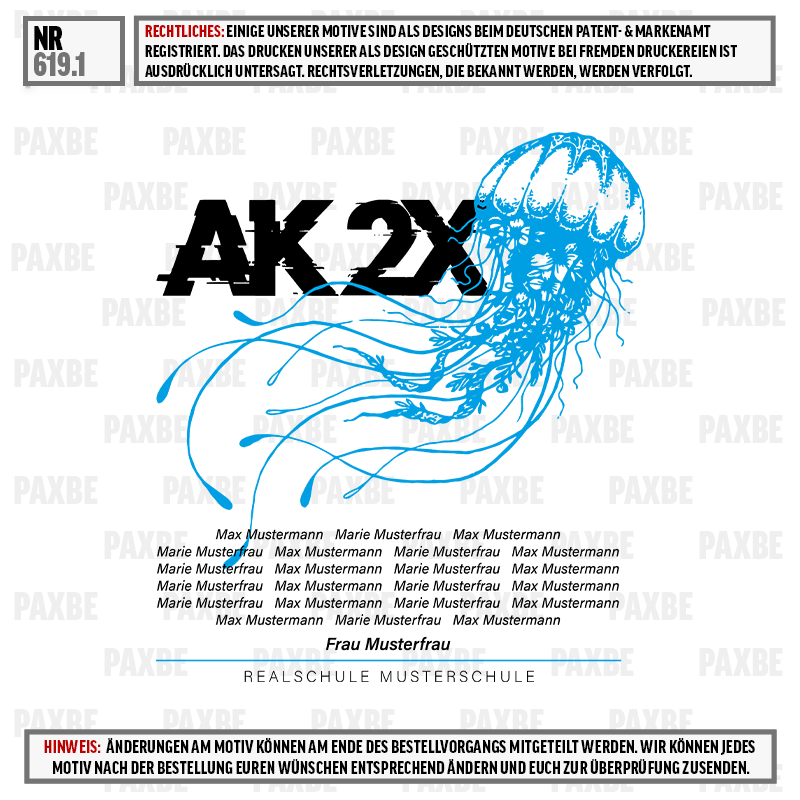 Qualle, blau, Grafik, Druck, AK 2X, Qualle, Kunstmotiv, AK 2x, Max Mustermann, Frau Musterfrau