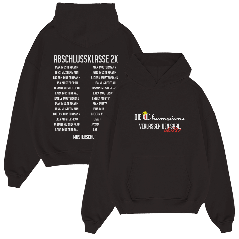 Hoodie, Schwarz, Kapuzenpullover, Print-Design, Abschlussklasse 2X, Hoodie, Schwarz, Kapuze, Print, Label