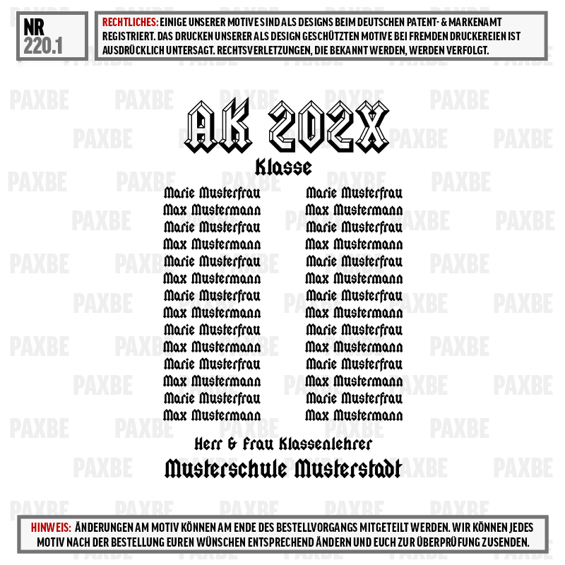 Kein echtes Produkt zu sehen, AK 202X, Klasse, Musterstraße, Musterschule