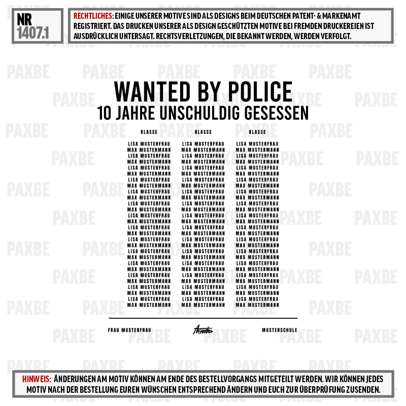 Poster, Wanted by Police, 10 Jahre, Musterfrau, Musterschule, poster, wanted by police, zehn jahre, graffiti, musterfrau
