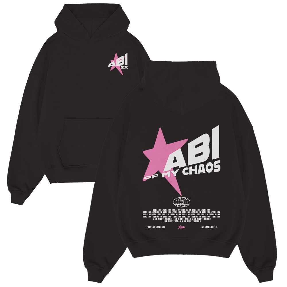 Hoodie, Schwarz, Logo, Print, Kapuze, Hoodie, Schwarz, Grafik, Pinker Stern, Vorne Tasche