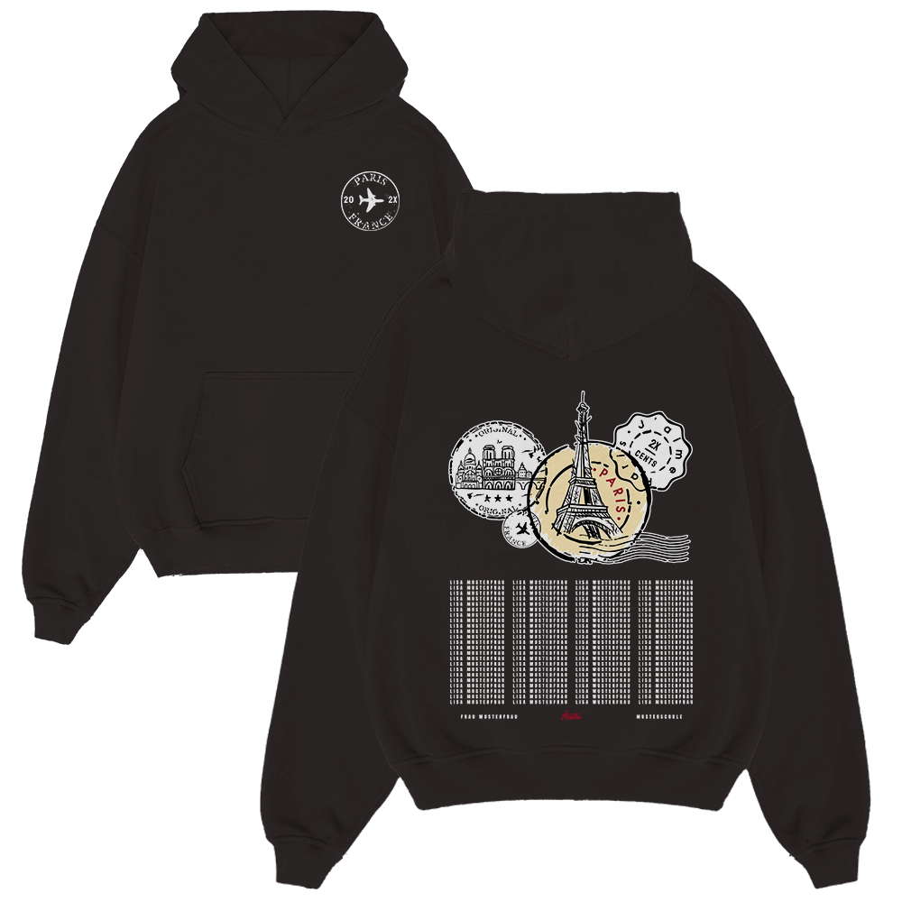Hoodie, Schwarz, Paris, Stempel, Grafik, hoodie, schwarz, paris, druck, unisex