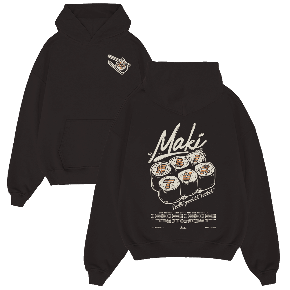 hoodie, sushi, print, black, cartoon, hoodie, schwarz, sushi, grafik, fronttasche