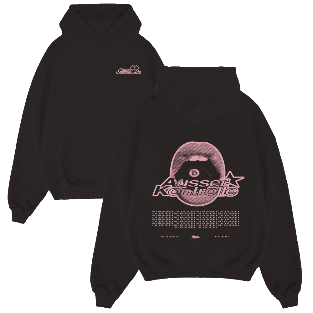 Hoodie, Schwarzer Hoodie, Grafik-Hoodie, Pinke Druck, Logo/Print-Vorne, hoodie, schwarz, grafik, lippenprint, vordertasche