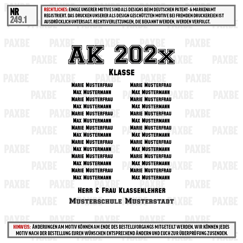 AK 202x, Klasse, Musterfrau, Musterstadt, Muster, ak 202x, klasse, blättermuster, schule, musterbezeichnungen