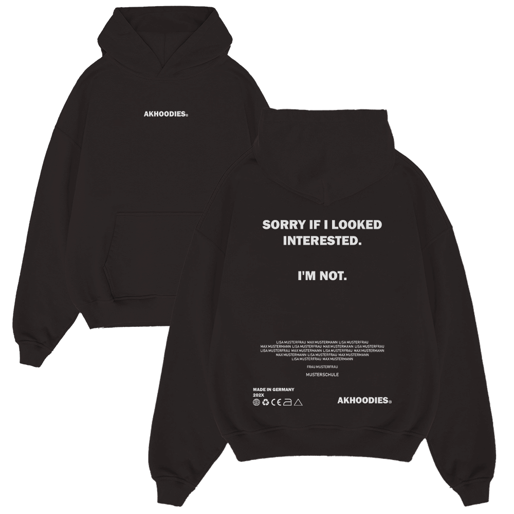 Hoodie, Schwarz, Kängurutasche, Weißer Text, Print-Design,  hoodie, schwarz, Vordertasche, Kapuze mit Kordel, Text auf Rückseite
