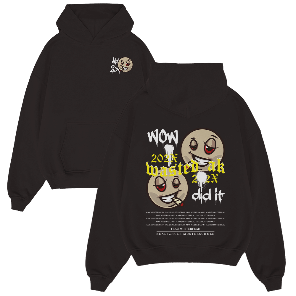 Hoodie, Black hoodie, Grafik-Hoodie, Aufdruck-Design, 202X Text, Hoodie, Schwarz, Grafikdruck, Emoji-Gesicht, Wow 202X did it