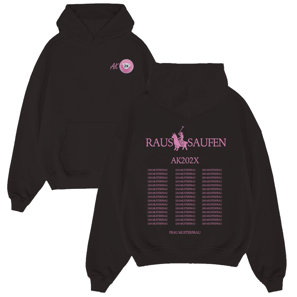 Hoodie, Schwarzer Hoodie, Pinkes Druck, Vordertasche, Lange Ärmel, Hoodie, Sweatshirt, Schwarz, Riesenaufdruck, Rosenknotenlogo