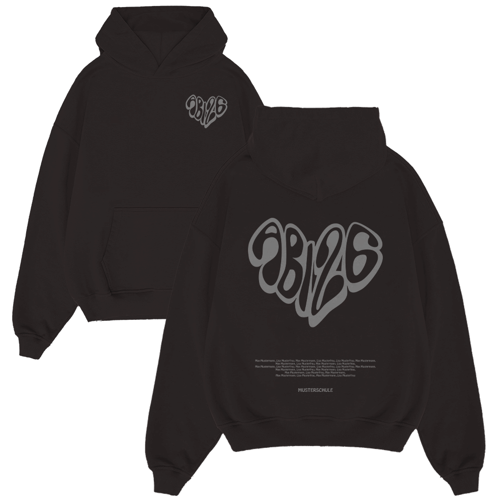  Hoodie, 黑色, logo, front print, back print,  Hoodie, Black, Herz-Grafik, Vorne Tasche, Kapuze
