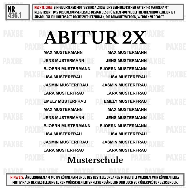 Abitur 2x, Musterschule, Musterkarte, Abiturzeugnis, Schulabschluss, Abitur, Bildung, Schule, Motiv, Muster