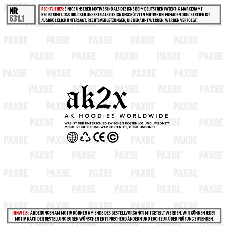 Hoodie, Mode, AK2X weltweit, AK2X Branding, Grafik-Top, AK Hoodie, Worldwide, Hoodie, Logo, Brandlos