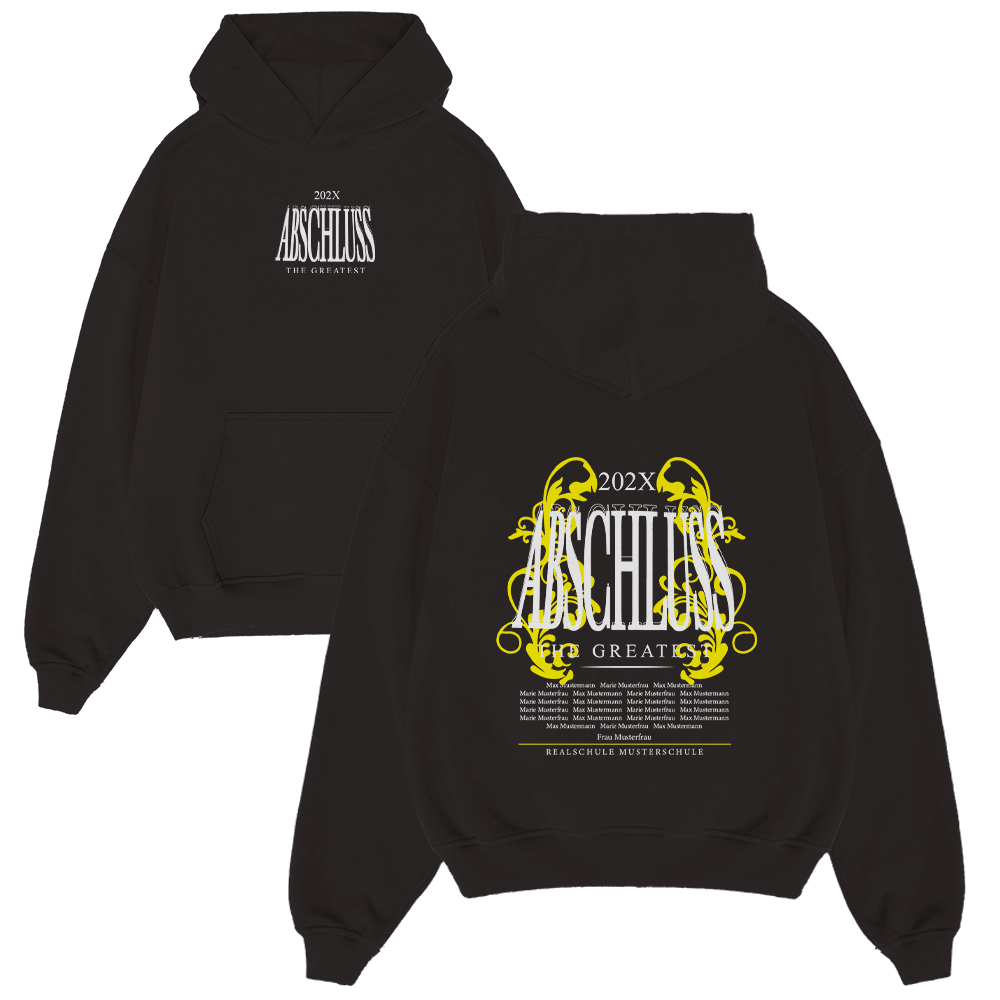 Hoodie, Schwarz, Frontprint, Rücken-Design, Abschluss 202X, Hoodie, Schwarz, Großes Design, Abschluss, Print