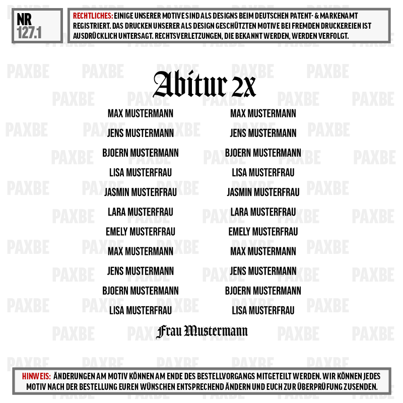 Abitur 2x, Namensliste, Fraunamen, Zweizeilige Liste, Mustertext, poster, Abitur, Abiturzeugnis, Schulzubehör, Bildcollage