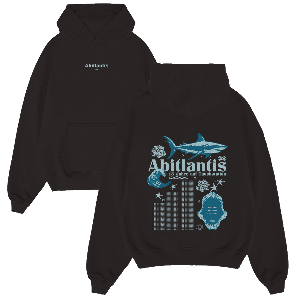 Hoodie, Schwarzer Hoodie, Unterwasser-Kunst, Grafikdruck, Vorder Tasche, Hoodie, Graphic Hoodie, Blaues Muster, Unterwasser-Motiv, Vordertasche