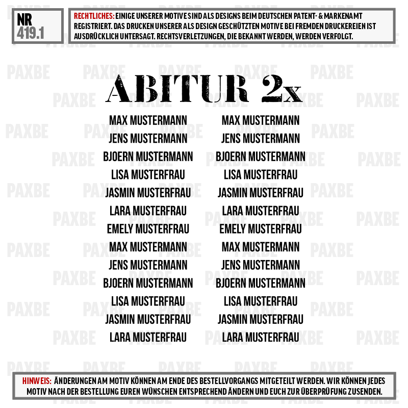 Tape, Poster, Beschriftungsliste, Namensliste, Mustertext, Namensschild, Namensliste, Doppelspalte, Personennamen, Musterung