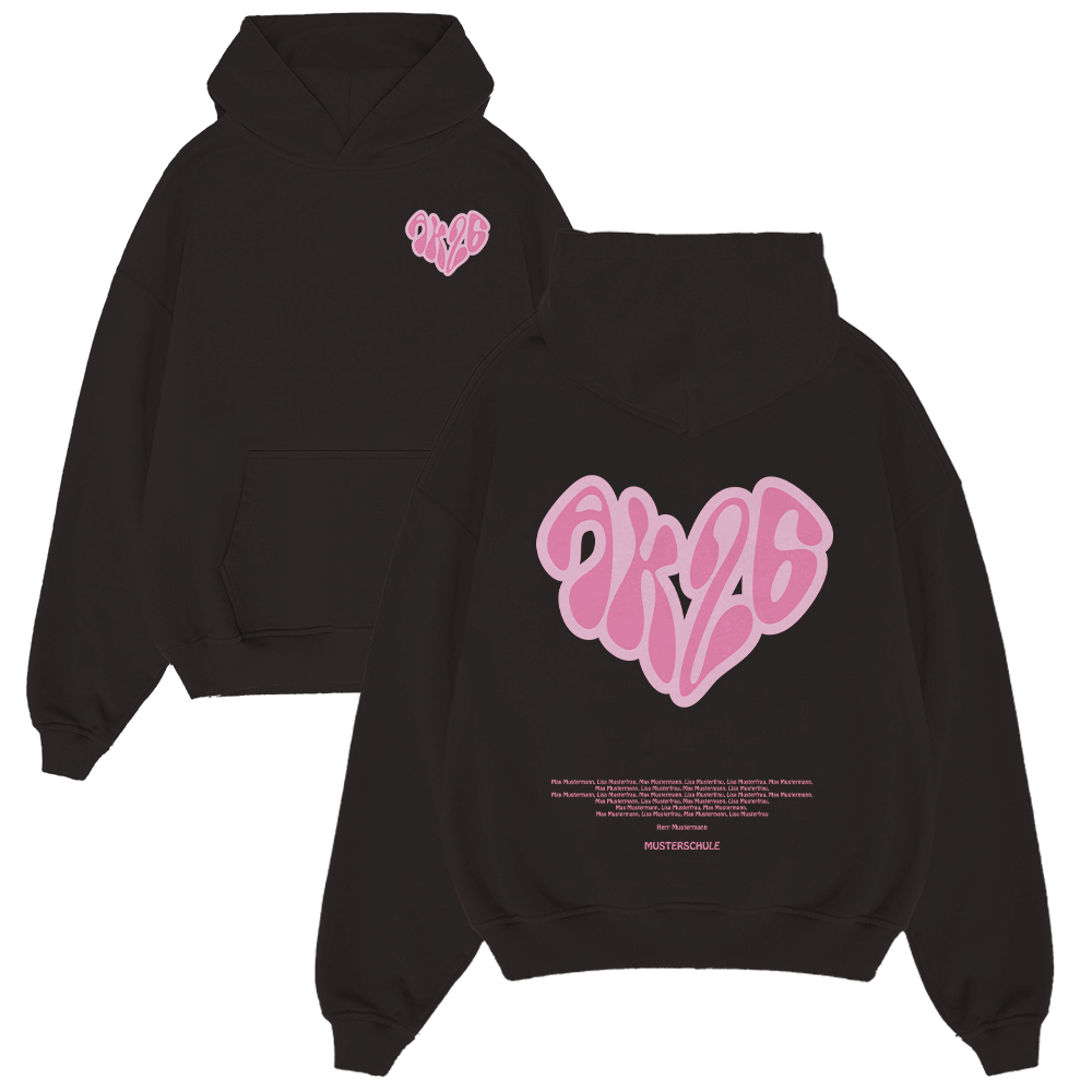 Hoodie, Schwarzer Hoodie, Rosa Herz-Design, Grafik-Hoodie, Vorne Tasche, Hoodie, Schwarzer Hoodie, Rosa Herz Grafik, Pullover, Vordertasche