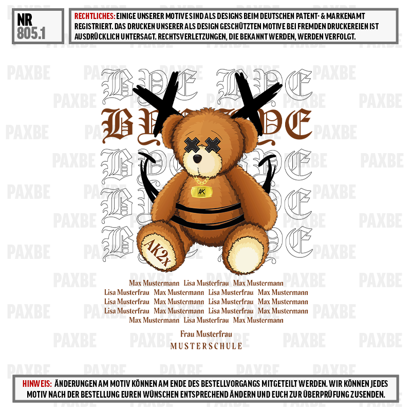 Teddy-Bär, brauner Bär, Kreuzknochen, Schädelaugen, gezogener Teddy