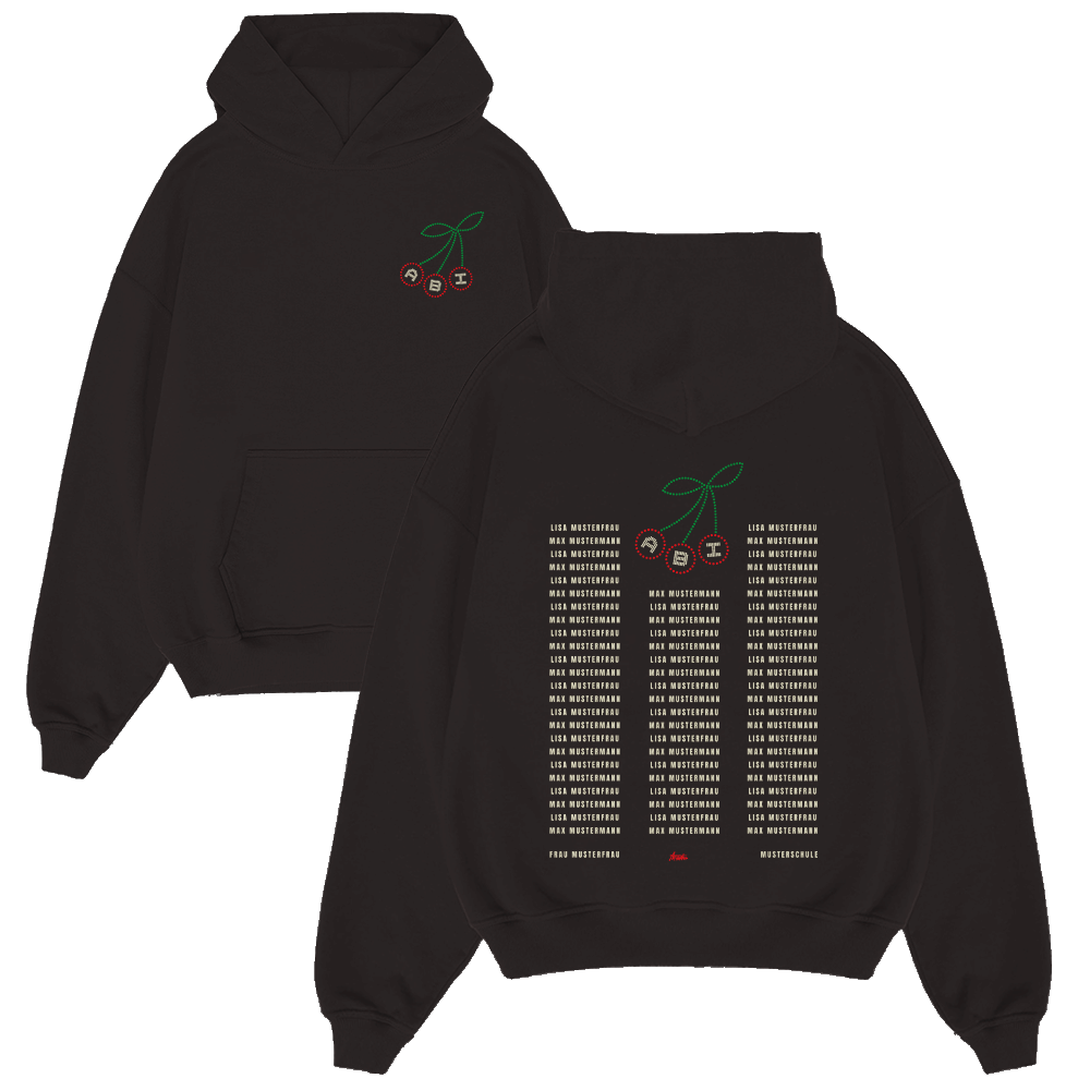 hoodie, schwarz, kirsche grafik, vordertasche, stickerei, Hoodie, Schwarzer Hoodie, Kirschen-Design, Stickerei, Grafik Rückseite