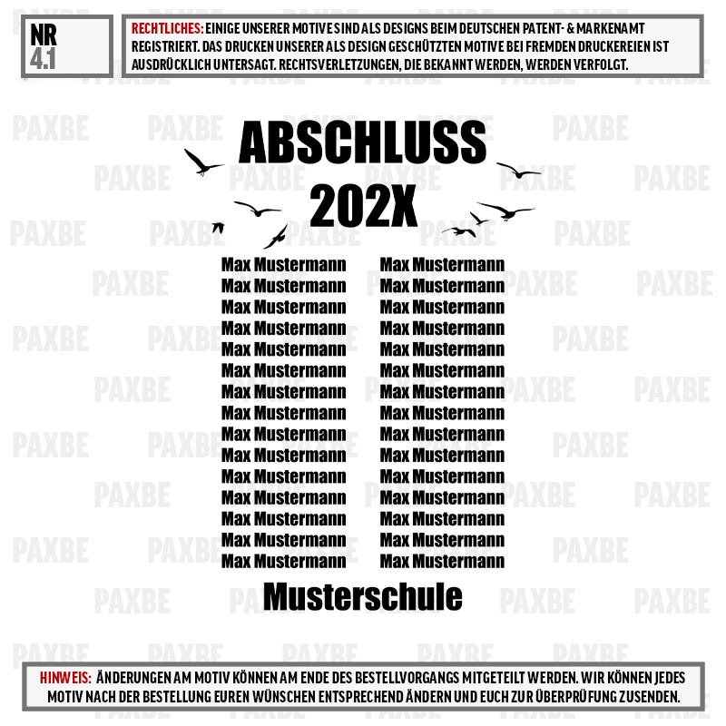 abschluss, 202x, musterschule, musternamen, vögel