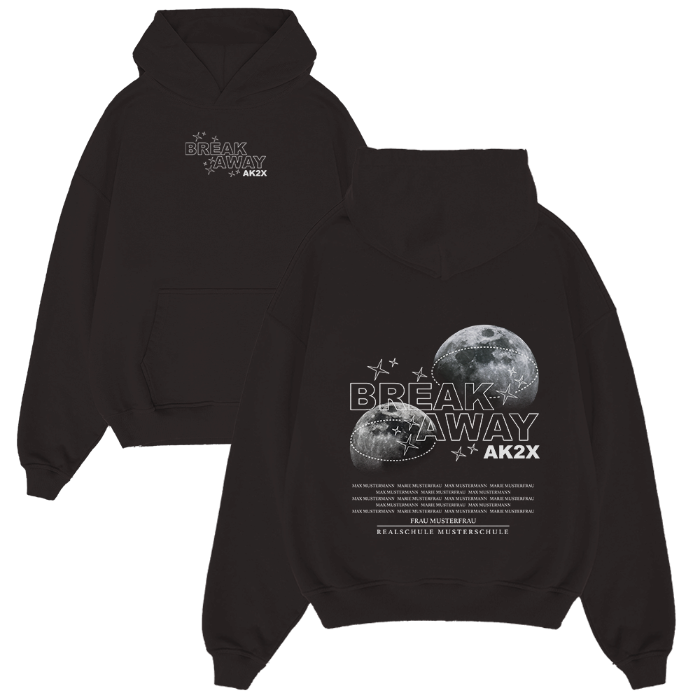  Hoodie, Black, Moon graphic, Front pocket, Long sleeve, Hoodie, Schwarz, Grafik, Mond, Sterne