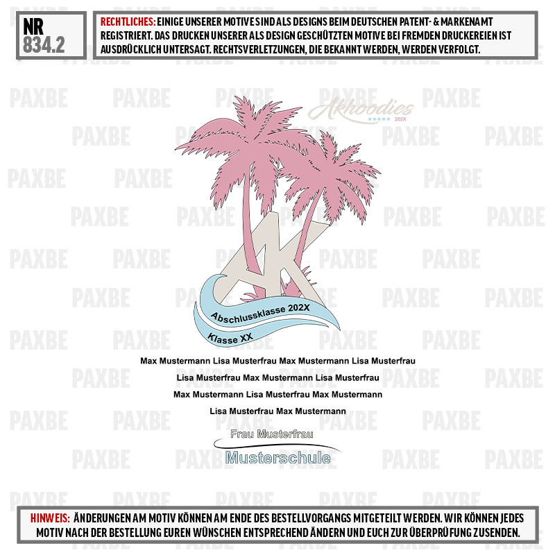 Palmen, Logo, Musterschule, Abschlussklausur, Designmotiv, Palme, Insel, Wellen, Zertifikat, Musterkurs