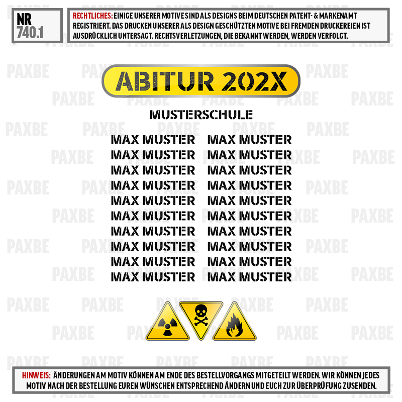 Abitur 202X, Musterschule, Musterdruck, Schriftzug, Mustertext