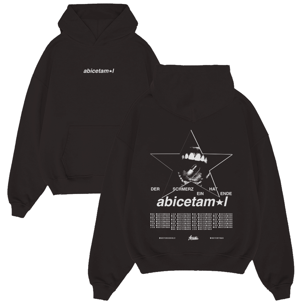  hoodie, schwarz, stern grafik, fronttasche, grafikdruck, Hoodie, Sweatshirt, Schwarz, Stern-Logo, Abstracttext