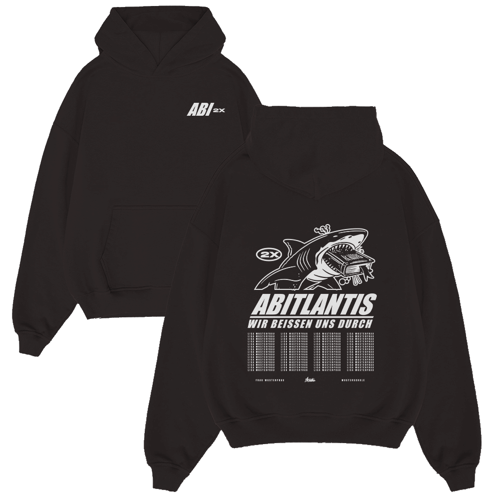Hoodie, Schwarz, Kängurutasche, Motivdruck, Kapuze,  Hoodie, Schwarz, Graphic, Hai, ABITATLANTIS