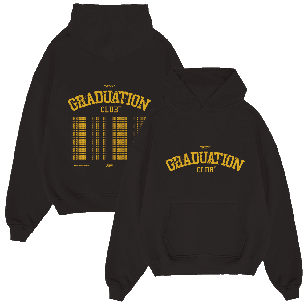Hoodie, Schwarzer Hoodie, Graduation Club, Goldener Druck, Pullover, Hoodie, Schwarz, Graduation, Club, Grafik