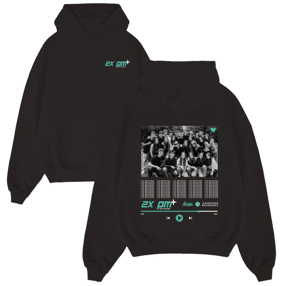 Hoodie, Schwarzer Hoodie, Gruppenfoto Print, Türkis Logo, Grafik Rückendesign, Hoodie, Schwarzer Hoodie, Gruppenfoto Druck, Grafikdruck, Pullover mit Kapuze