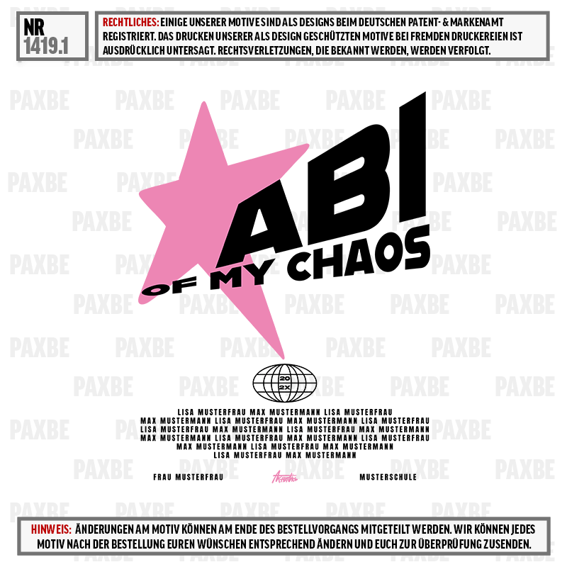T-Shirt-Design, Graphic-Teile, Pinker Stern, Chaos-Motiv, Abstrakter Text, pinker Stern, Grafik-Design, Logo, Stern-Motiv, Textgestaltung
