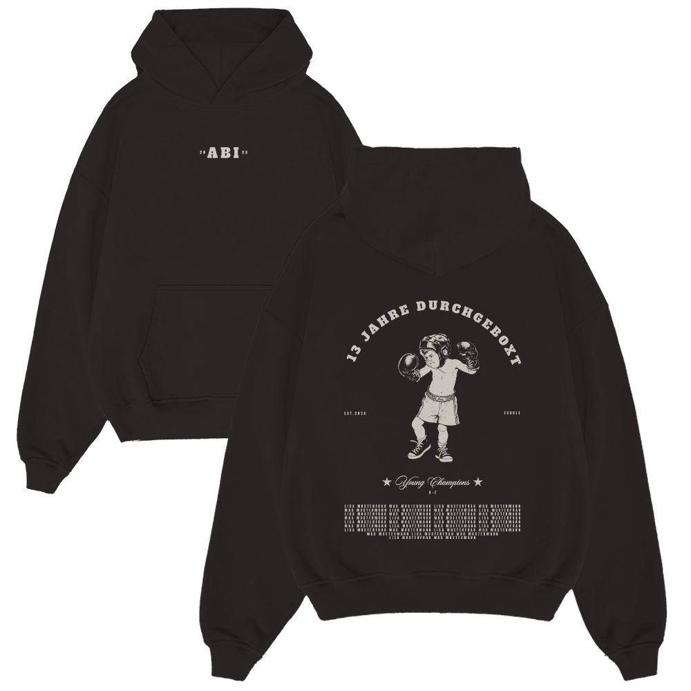 Hoodie, Sweatshirt, Schwarz, Grafik, Grafikdruck, Hoodie, Schwarz, Kängurutasche, Schwarz-weißes Design, Boxkampf/Boxer Illustration